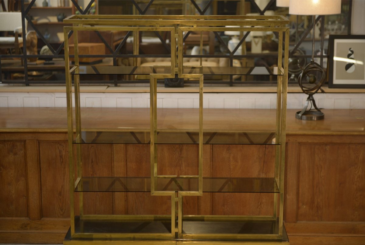 Shelf Made Of Brass, Lacquered Wood, And Smoked Glass By Kim Moltzer, 1970s-photo-8