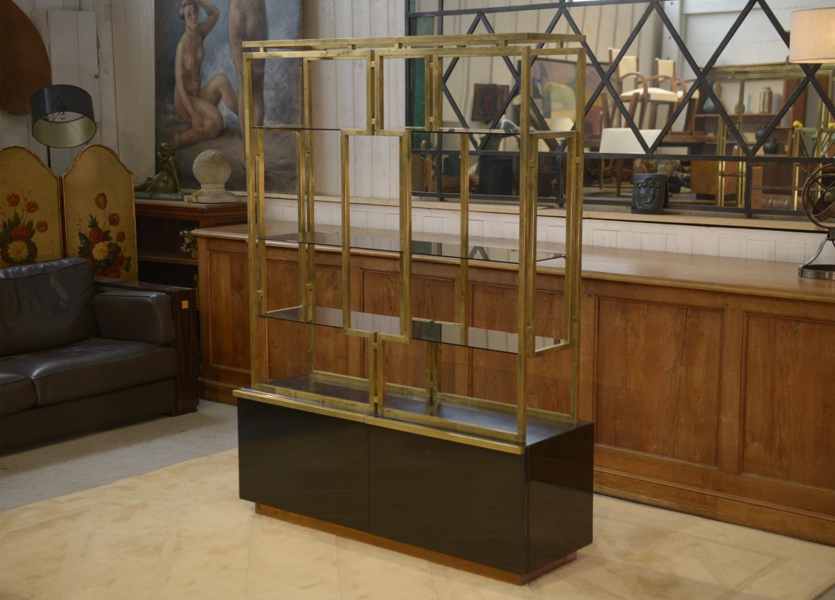 Shelf Made Of Brass, Lacquered Wood, And Smoked Glass By Kim Moltzer, 1970s