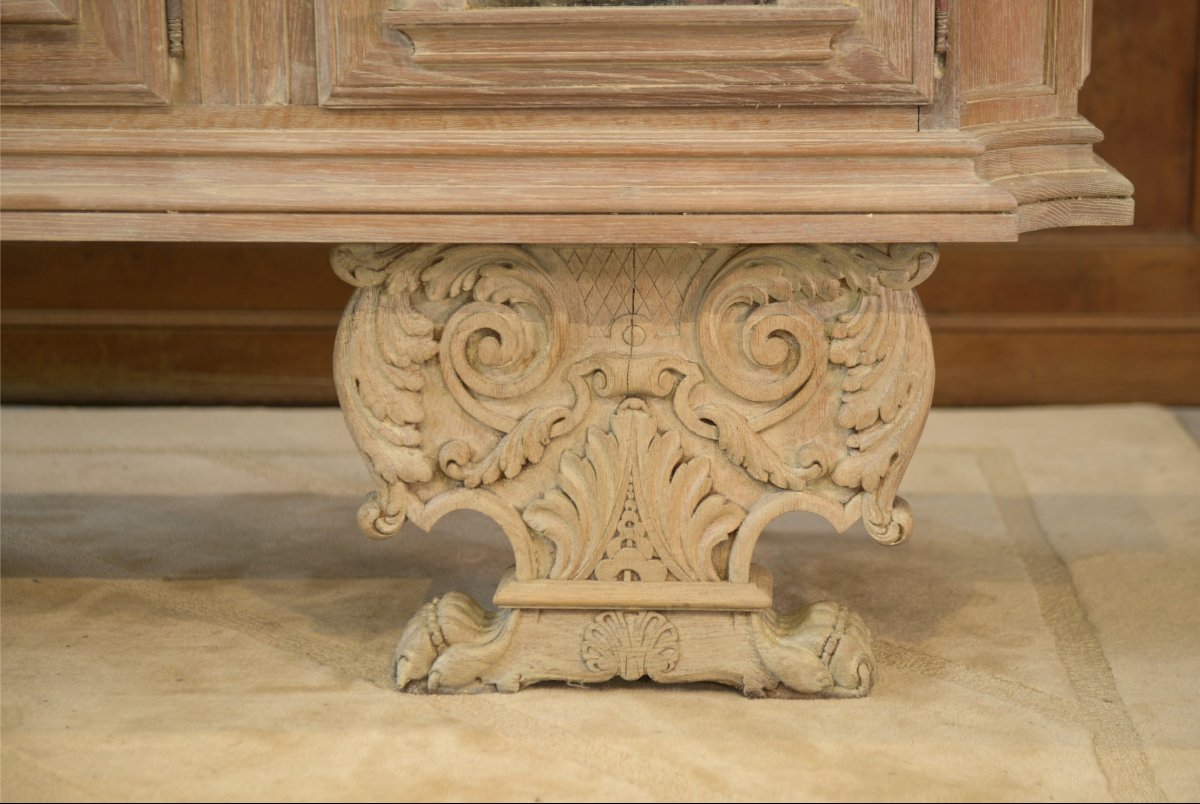 Large 4-door Sideboard In Ceruse Oak, With An églomée Mirror And 1950s Leather-photo-3