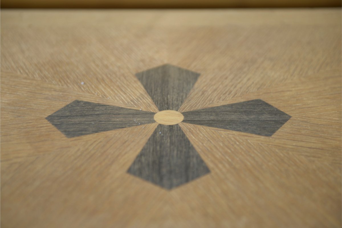Large 4-door Sideboard In Ceruse Oak, With An églomée Mirror And 1950s Leather-photo-4