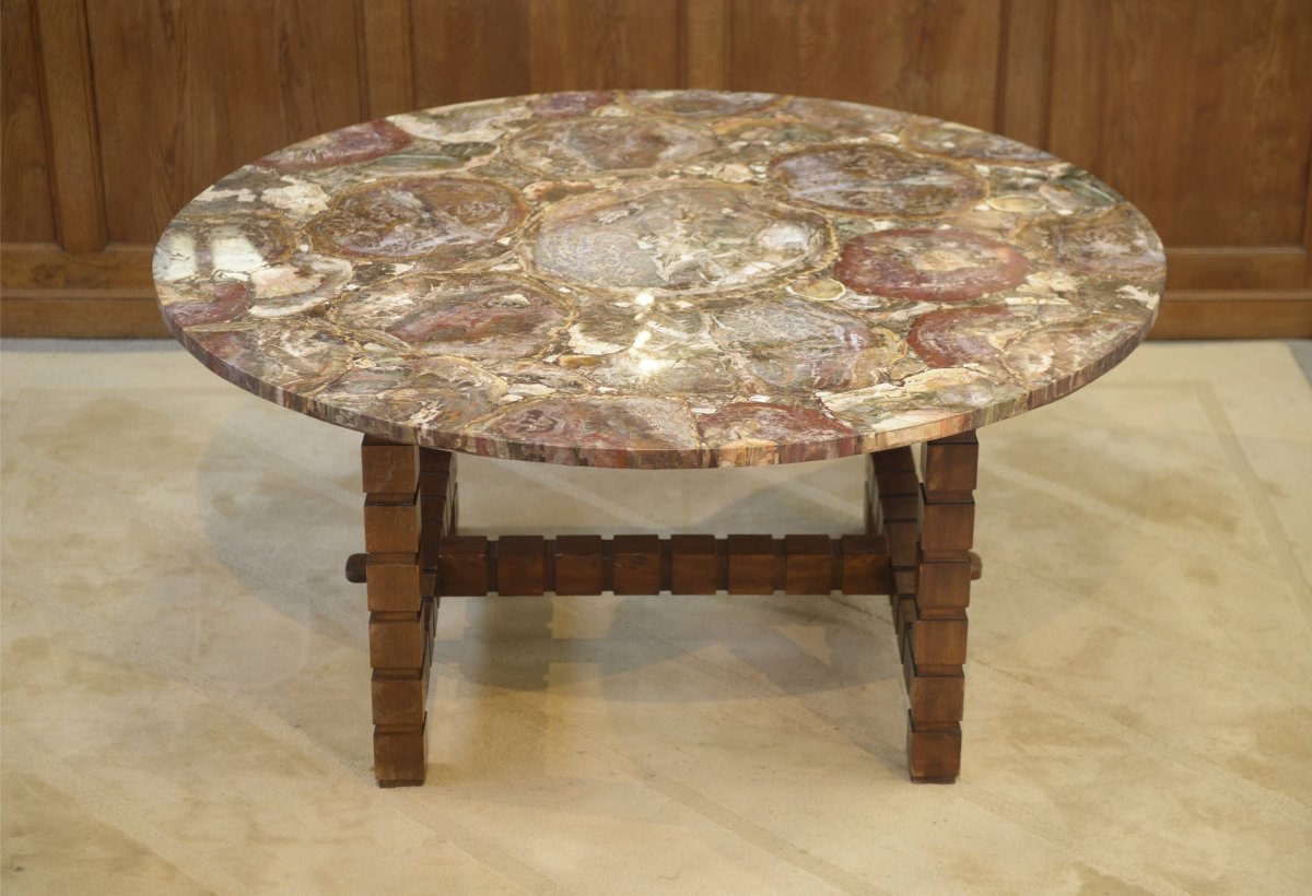 Table Made Of Rosewood And Petrified Wood, 1960s-photo-2