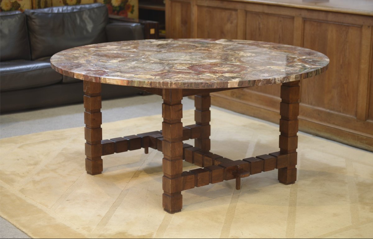 Table Made Of Rosewood And Petrified Wood, 1960s