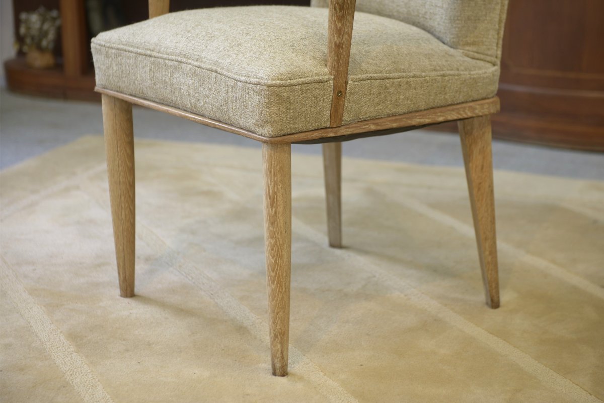Rare paire de fauteuils en chêne cérusé, réalisation attribuée à Suzanne Guiguichon 1940's-photo-5