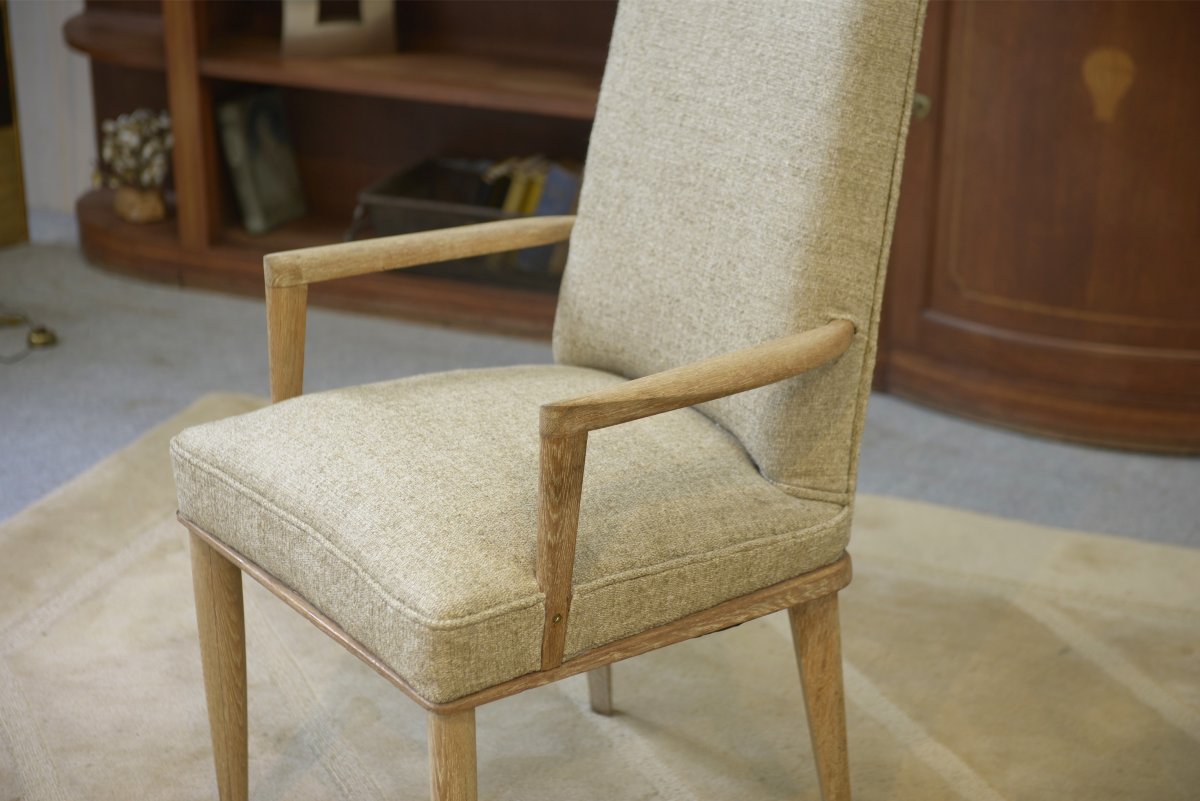 Rare paire de fauteuils en chêne cérusé, réalisation attribuée à Suzanne Guiguichon 1940's-photo-6