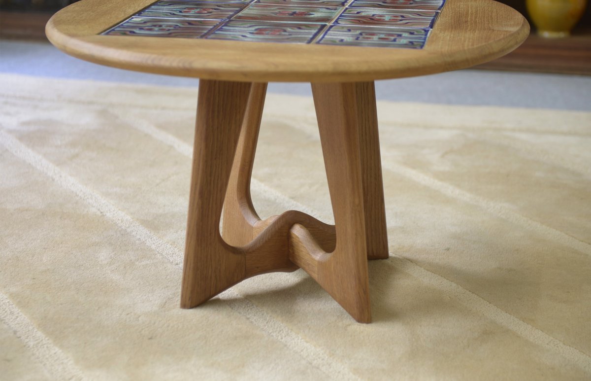Oak Side Table/coffee Table By Guillerme And Chambron And Ceramics For Votre Maison-photo-3