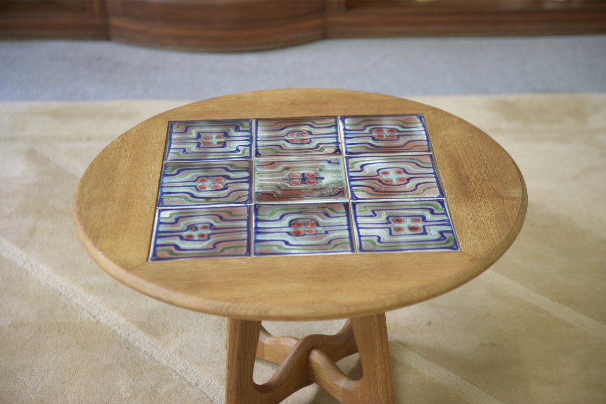 Oak Side Table/coffee Table By Guillerme And Chambron And Ceramics For Votre Maison-photo-6