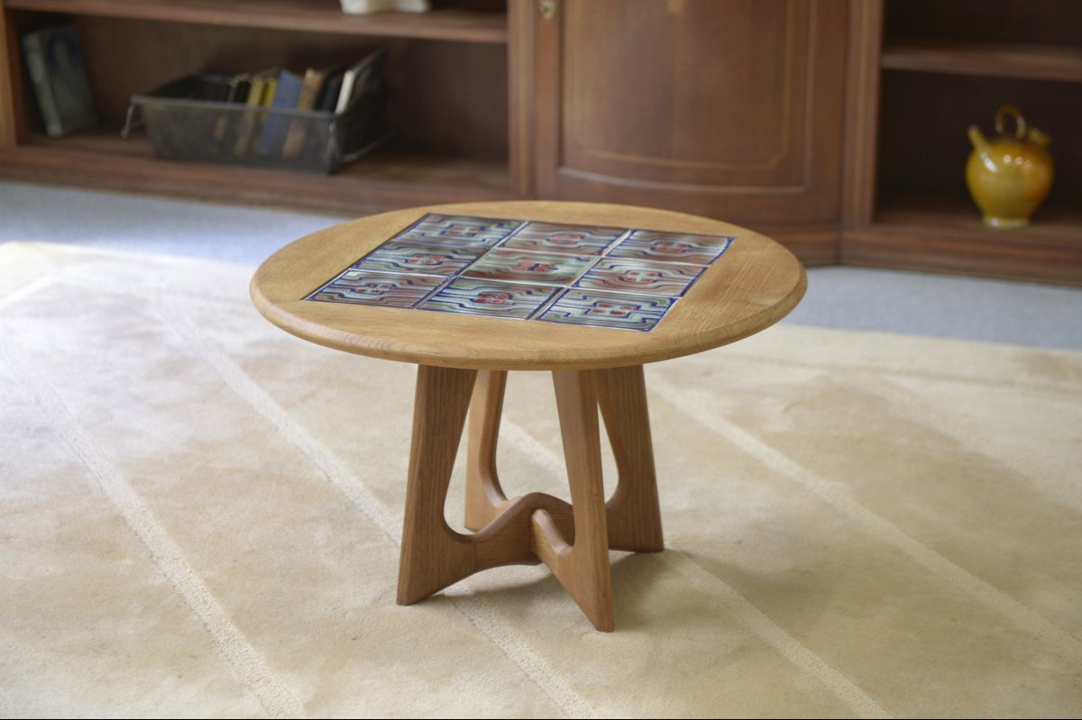Oak Side Table/coffee Table By Guillerme And Chambron And Ceramics For Votre Maison