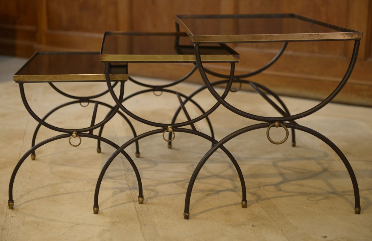 Ensemble de trois tables gigognes dans le goût de Jean Royère 1940's-photo-3