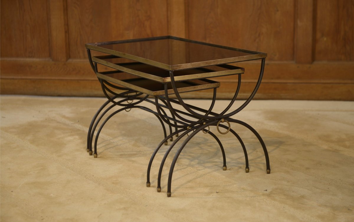 Ensemble de trois tables gigognes dans le goût de Jean Royère 1940's-photo-4