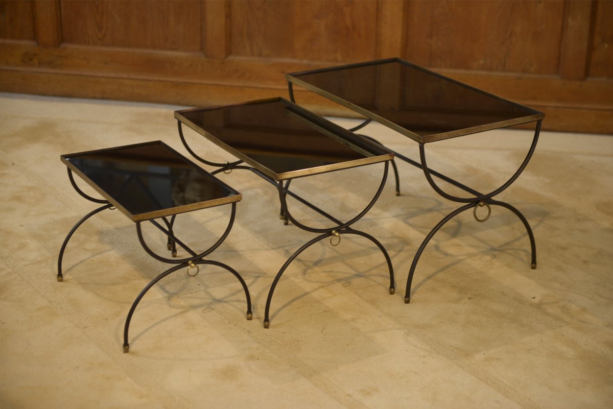 Ensemble de trois tables gigognes dans le goût de Jean Royère 1940's-photo-2