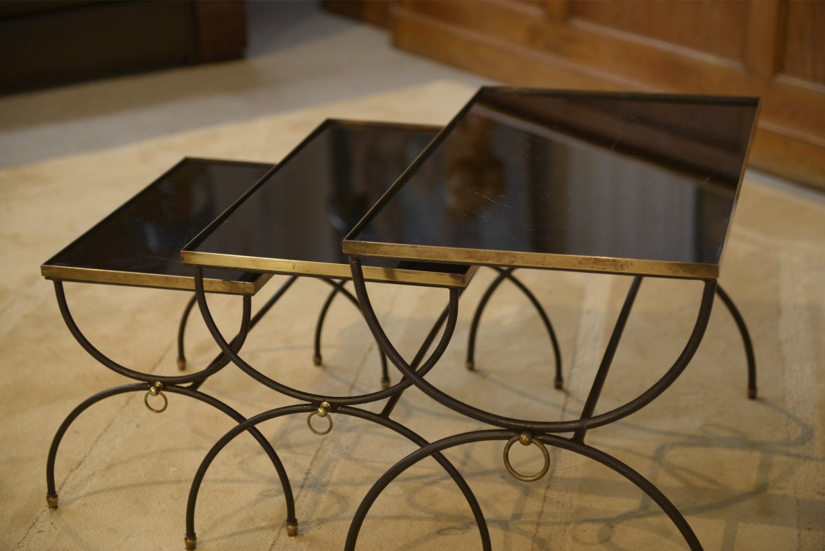 Ensemble de trois tables gigognes dans le goût de Jean Royère 1940's-photo-3