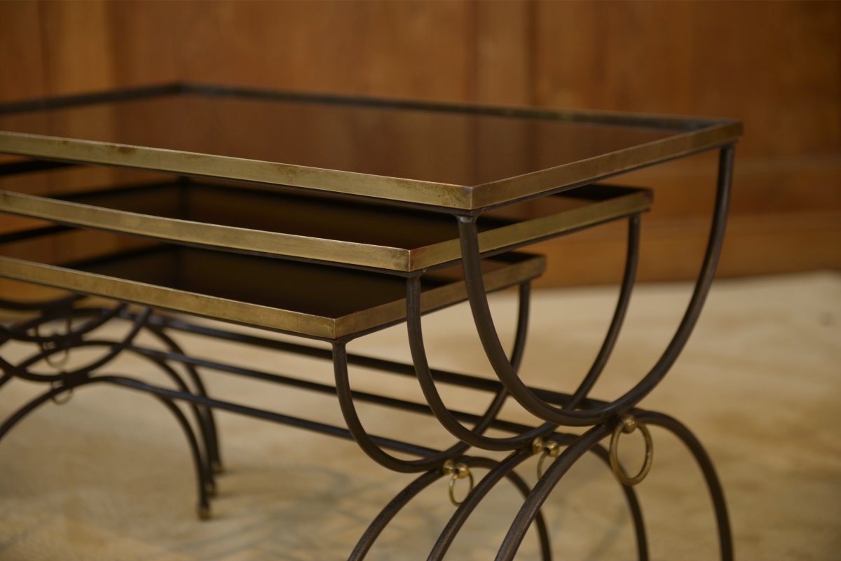 Ensemble de trois tables gigognes dans le goût de Jean Royère 1940's-photo-4