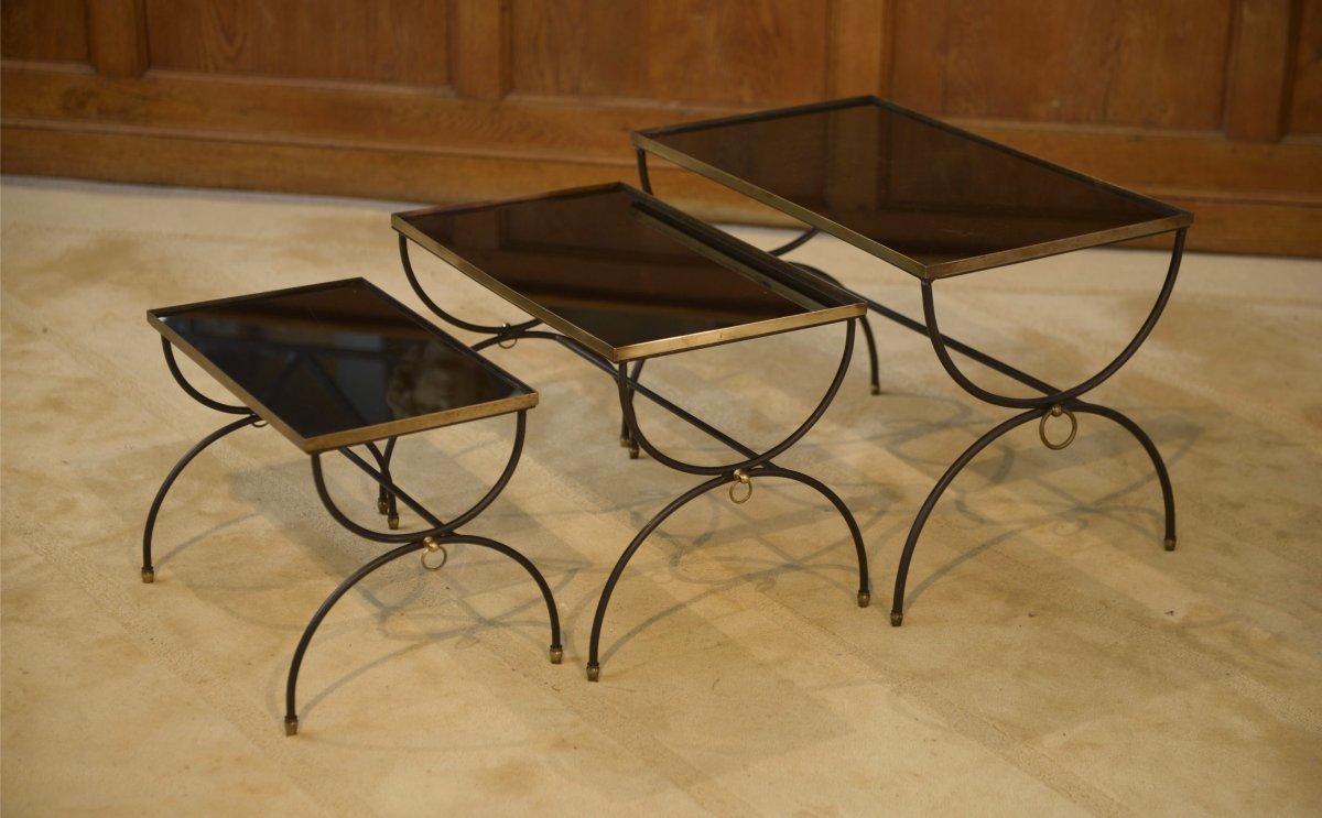 Ensemble de trois tables gigognes dans le goût de Jean Royère 1940's-photo-5