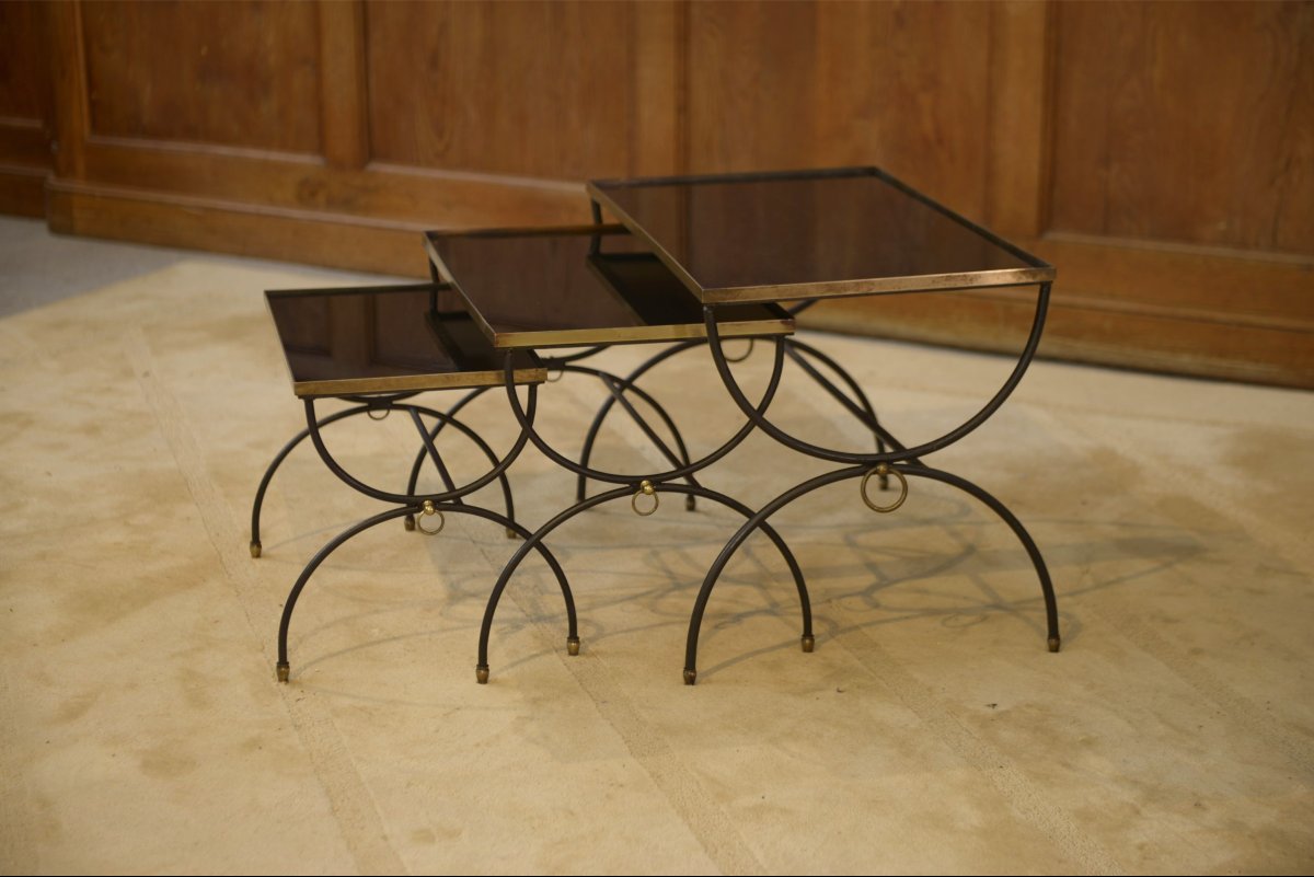 Ensemble de trois tables gigognes dans le goût de Jean Royère 1940's-photo-7