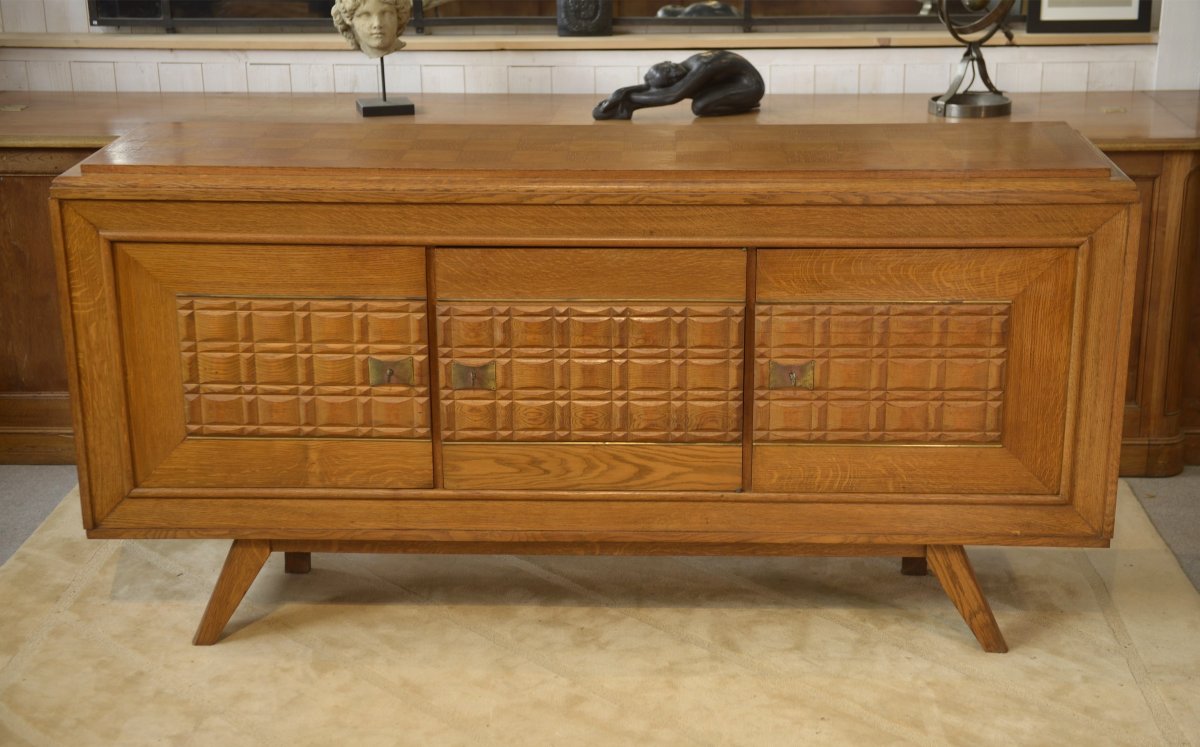 Buffet brutaliste en chêne 1960's-photo-2