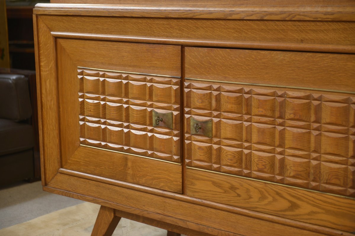 Buffet brutaliste en chêne 1960's-photo-3