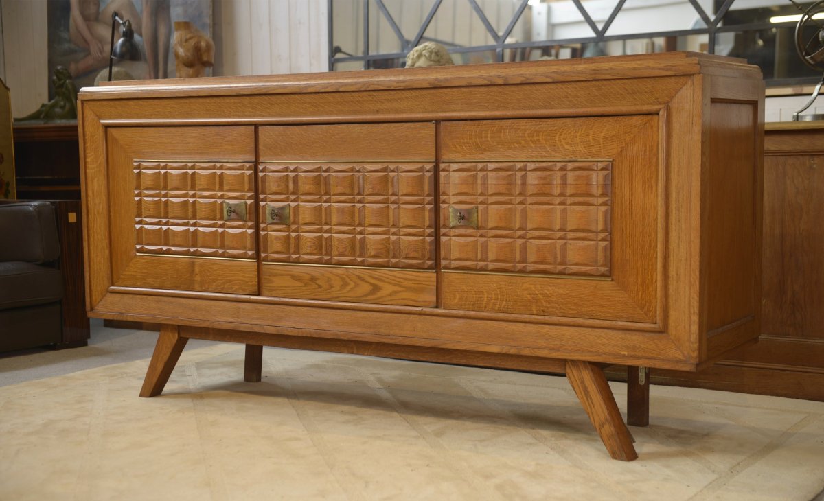 Buffet brutaliste en chêne 1960's-photo-1