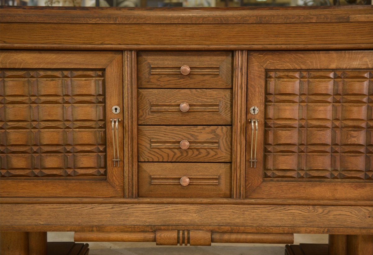 A Brutalist Sideboard In The Style Of Charles Dudouyt, Made Of Oak, From The 1950s-photo-2