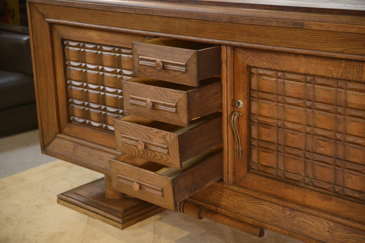 A Brutalist Sideboard In The Style Of Charles Dudouyt, Made Of Oak, From The 1950s-photo-1