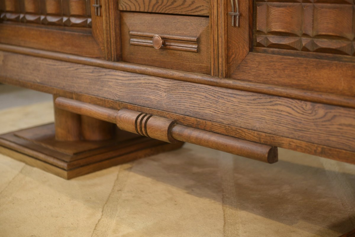 A Brutalist Sideboard In The Style Of Charles Dudouyt, Made Of Oak, From The 1950s-photo-3
