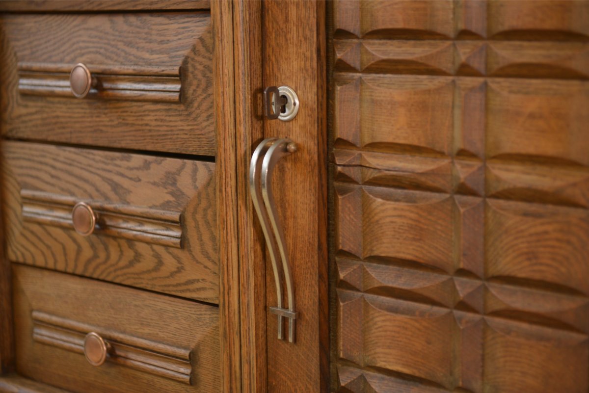 A Brutalist Sideboard In The Style Of Charles Dudouyt, Made Of Oak, From The 1950s-photo-5