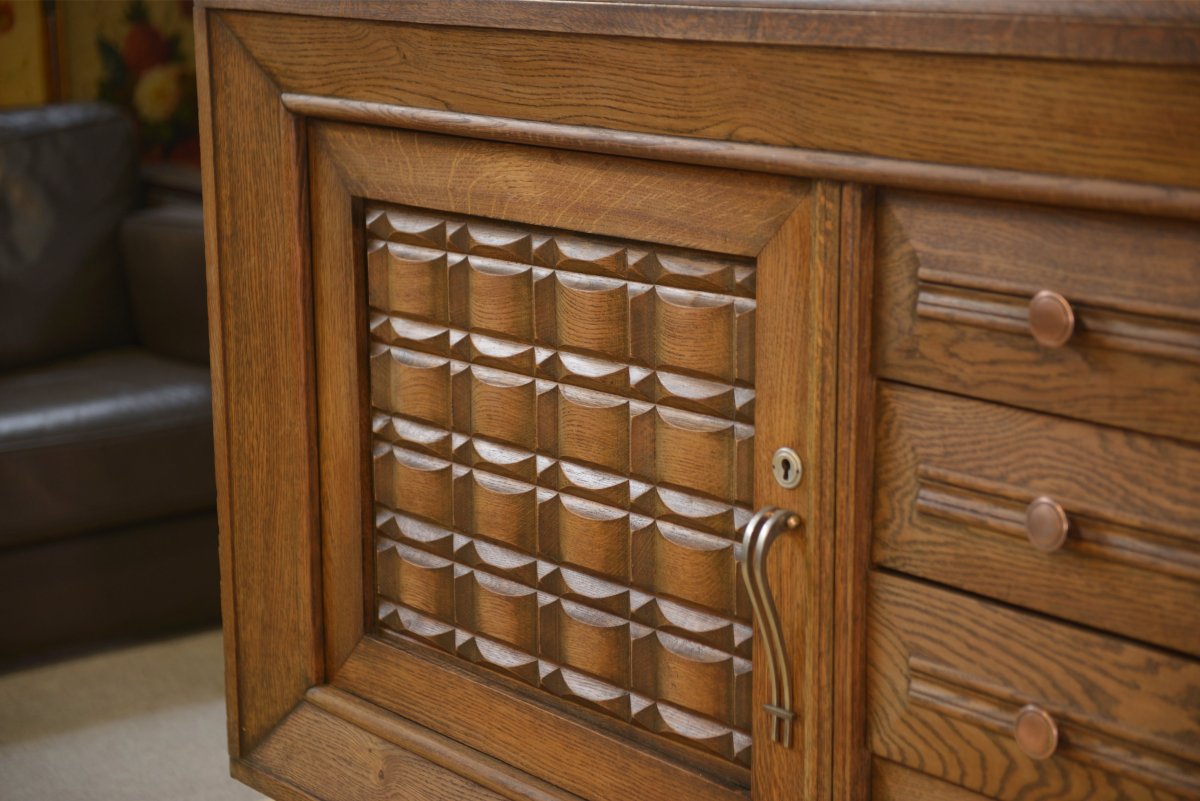A Brutalist Sideboard In The Style Of Charles Dudouyt, Made Of Oak, From The 1950s-photo-8