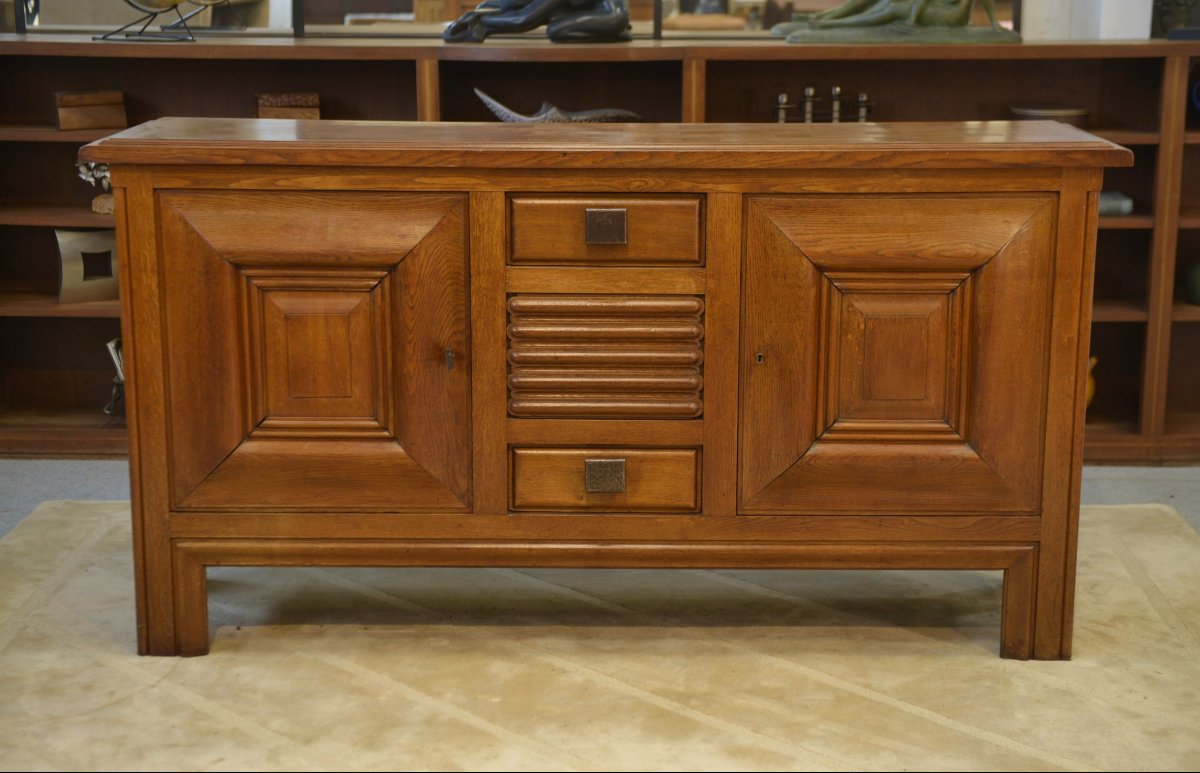 Oak And Wrought-iron Sideboard Designed By Charles Dudouyt, 1940s-photo-4