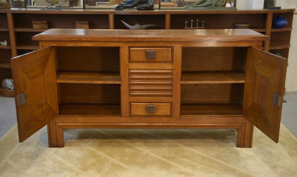 Oak And Wrought-iron Sideboard Designed By Charles Dudouyt, 1940s-photo-2