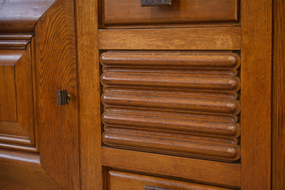 Oak And Wrought-iron Sideboard Designed By Charles Dudouyt, 1940s-photo-3