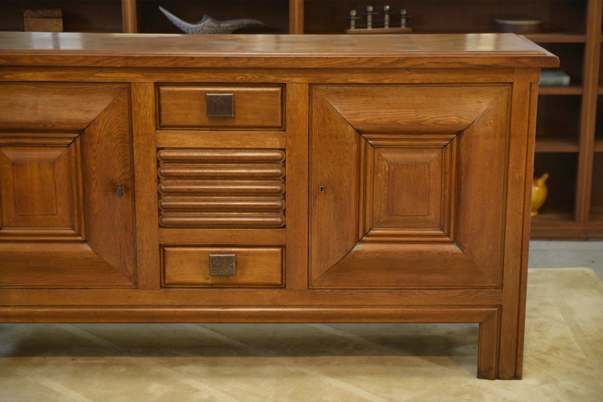 Oak And Wrought-iron Sideboard Designed By Charles Dudouyt, 1940s-photo-4