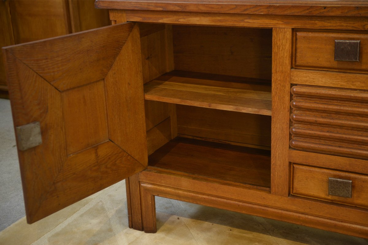 Oak And Wrought-iron Sideboard Designed By Charles Dudouyt, 1940s-photo-5