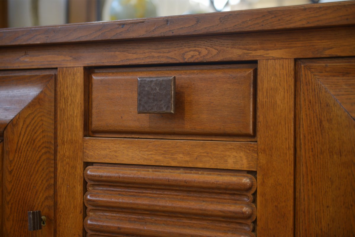 Oak And Wrought-iron Sideboard Designed By Charles Dudouyt, 1940s-photo-6