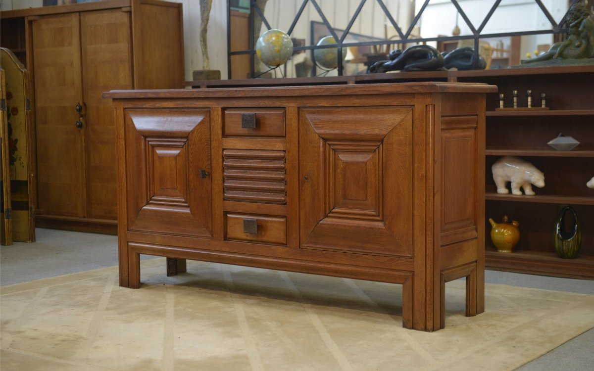 Oak And Wrought-iron Sideboard Designed By Charles Dudouyt, 1940s