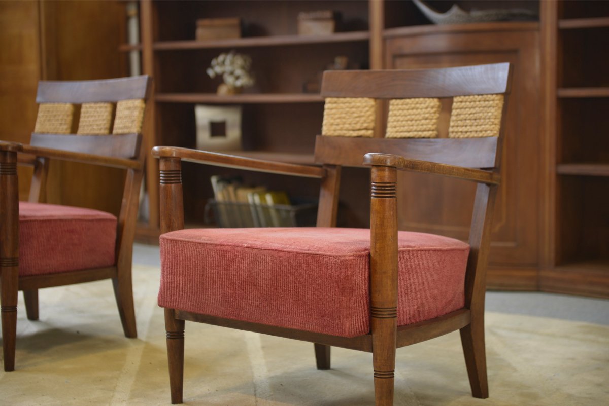Pair Of Brutalist Armchairs Attributed To Audoux Minet, 1950s-photo-7