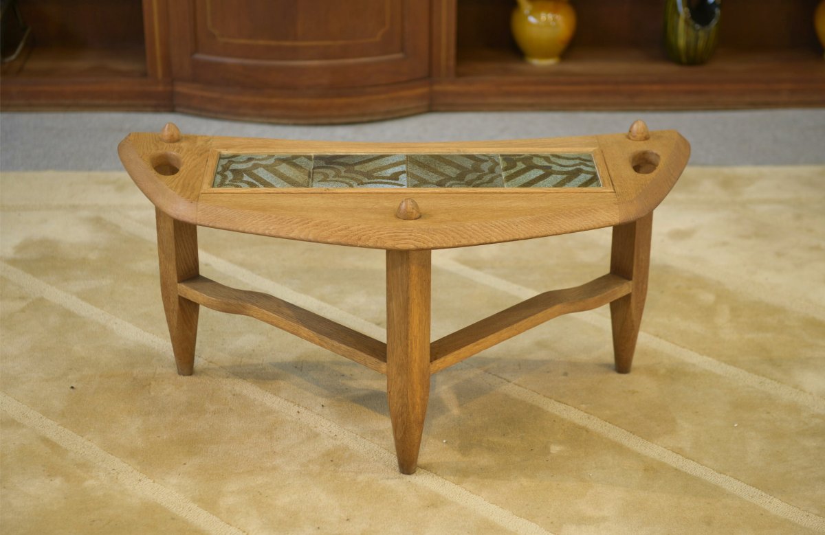 Table basse en chêne et céramique par Guillerme et Chambron pour Votre Maison 1950's-photo-2