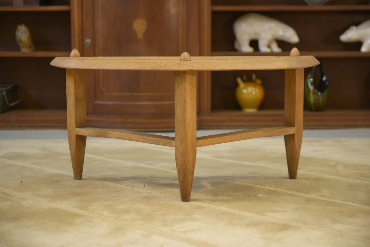 Table basse en chêne et céramique par Guillerme et Chambron pour Votre Maison 1950's-photo-2