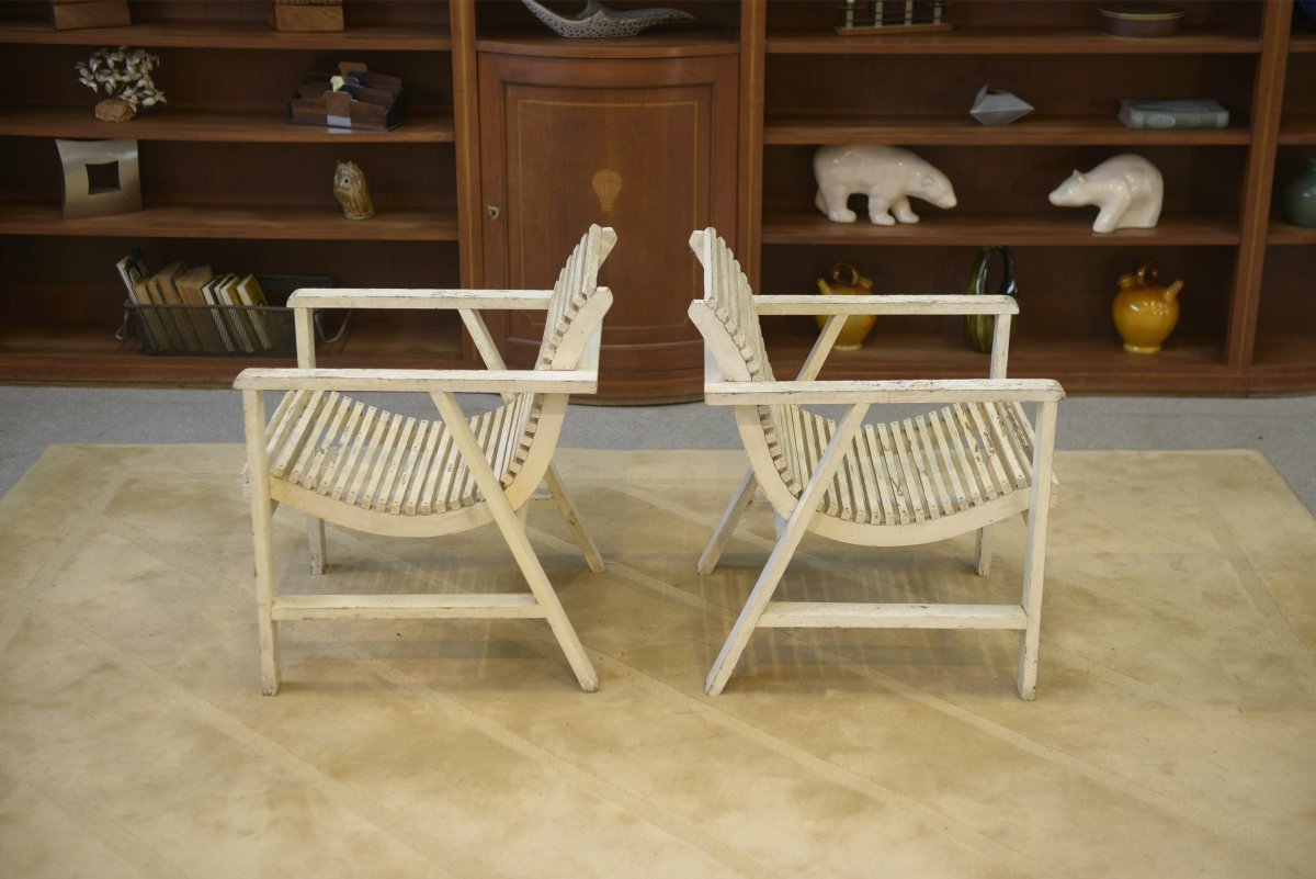 Paire de fauteuils en bois 1950's-photo-3