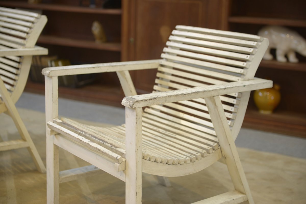 Paire de fauteuils en bois 1950's-photo-4