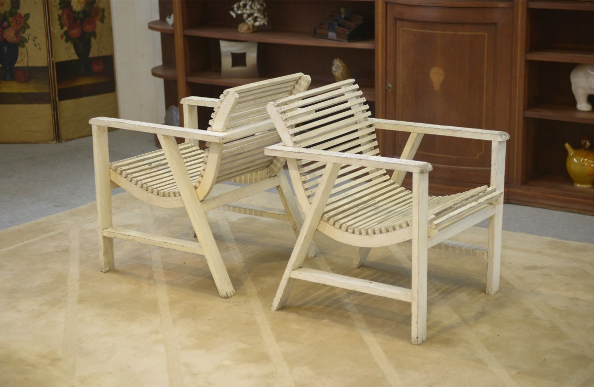 Paire de fauteuils en bois 1950's-photo-1