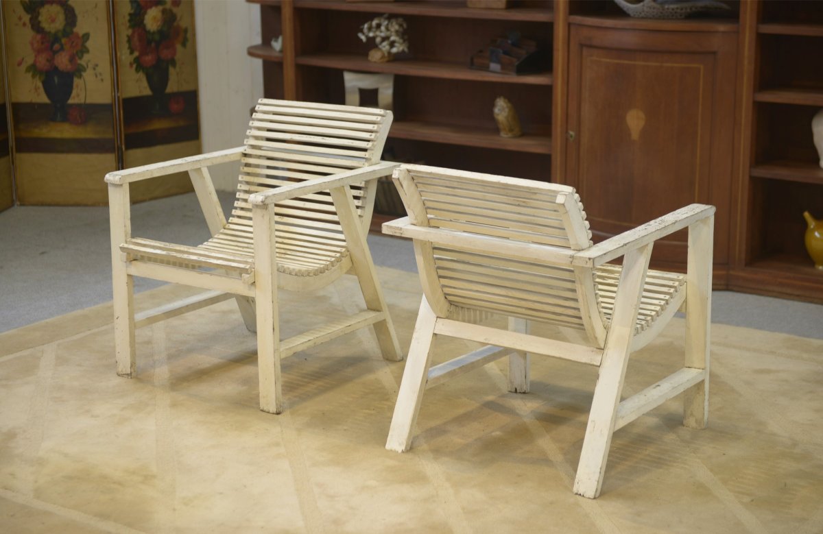 Paire de fauteuils en bois 1950's-photo-4