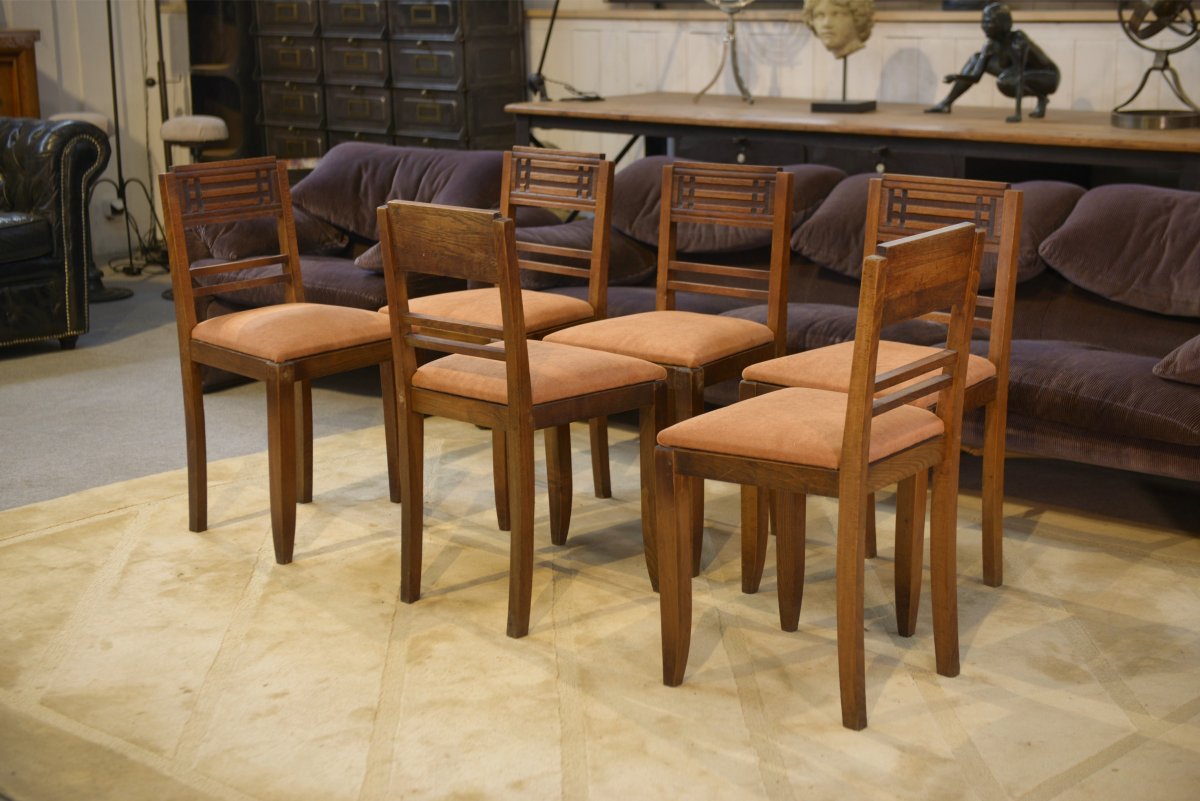 Ensemble de 6 chaises brutalistes 1950's-photo-3