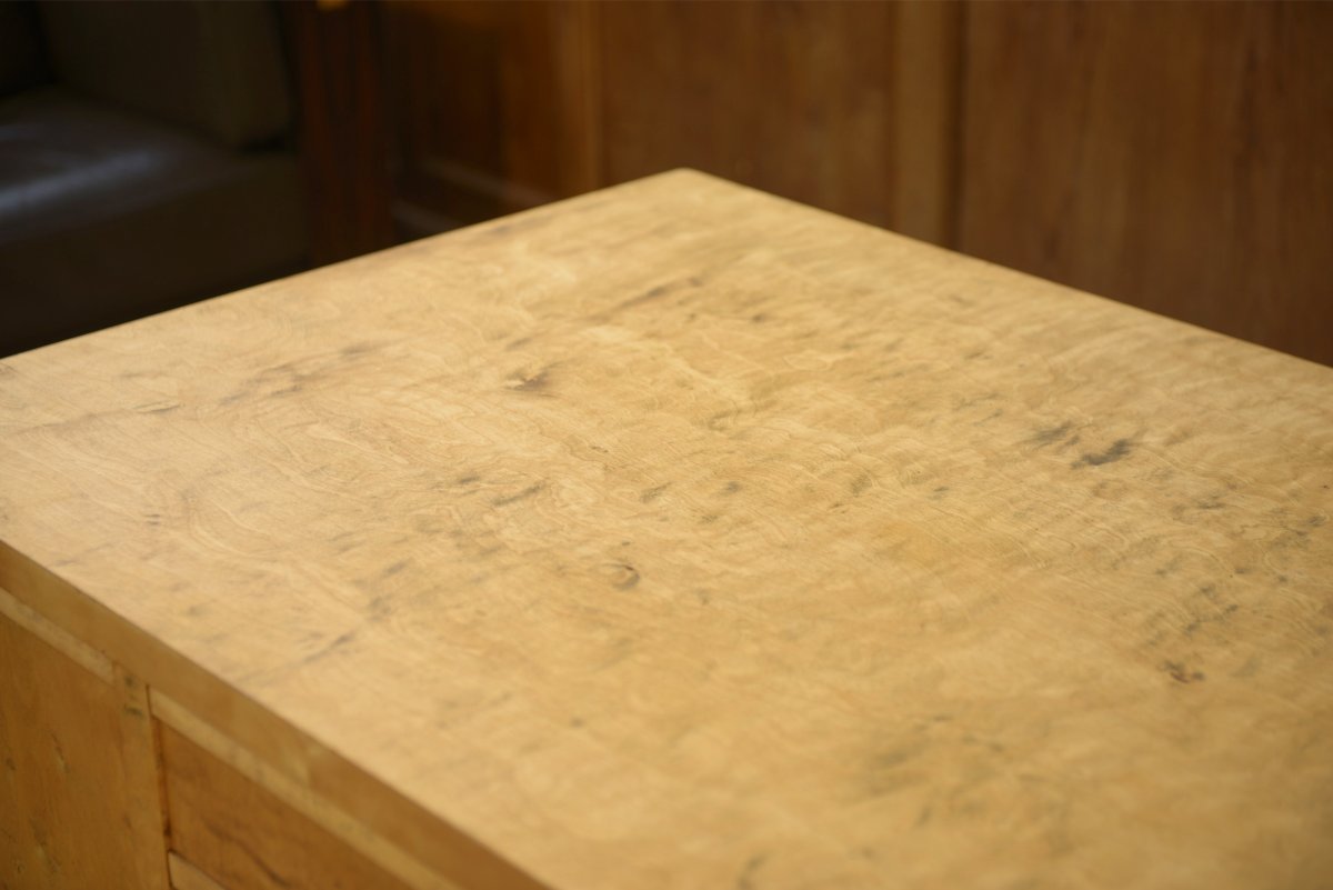 English Desk Made Of Burl Birch With A Honeycomb-patterned Marquetry, 1950s-photo-4