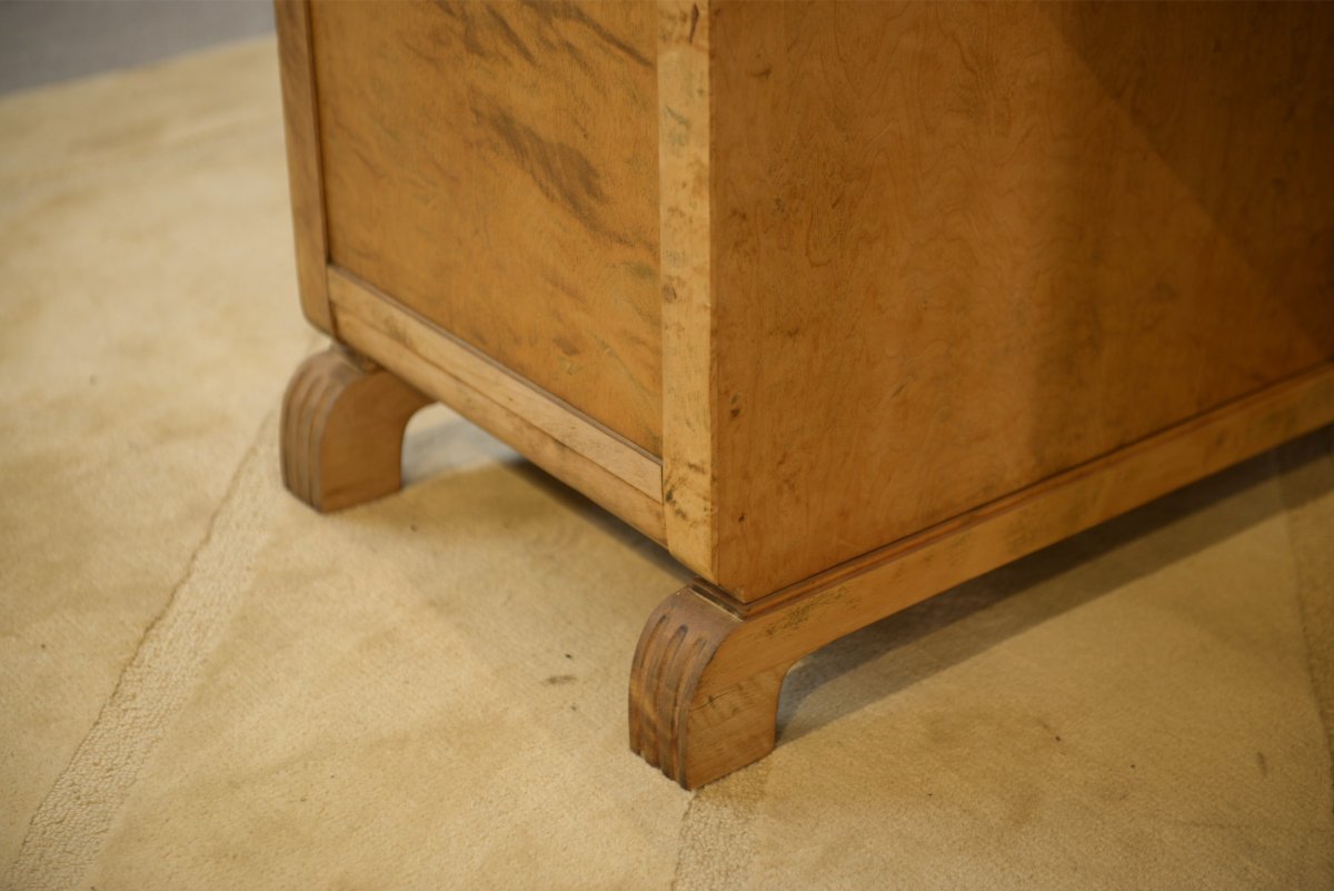 English Desk Made Of Burl Birch With A Honeycomb-patterned Marquetry, 1950s-photo-2