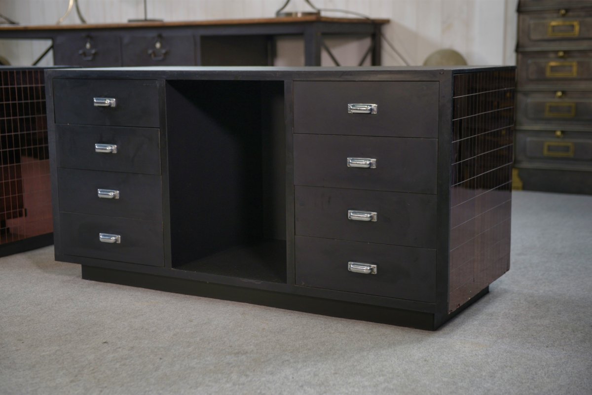 Set Of 2 Vanity Tables/jewelry Counters With Smoked-glass Mirrors And Drawers, From The 1970s-photo-6