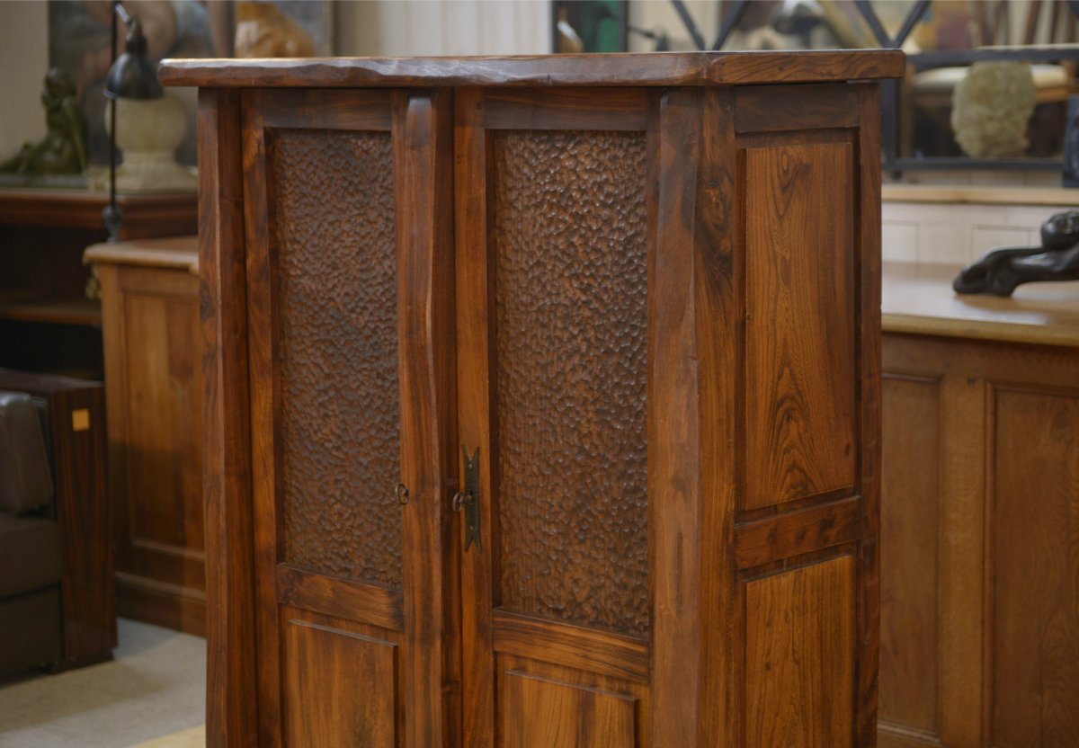 Armoire brutaliste Aranjou en orme 1960's-photo-2