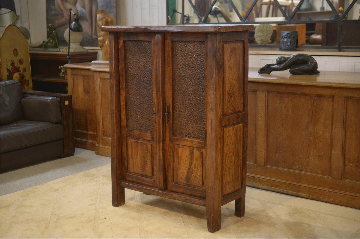 Armoire brutaliste Aranjou en orme 1960's