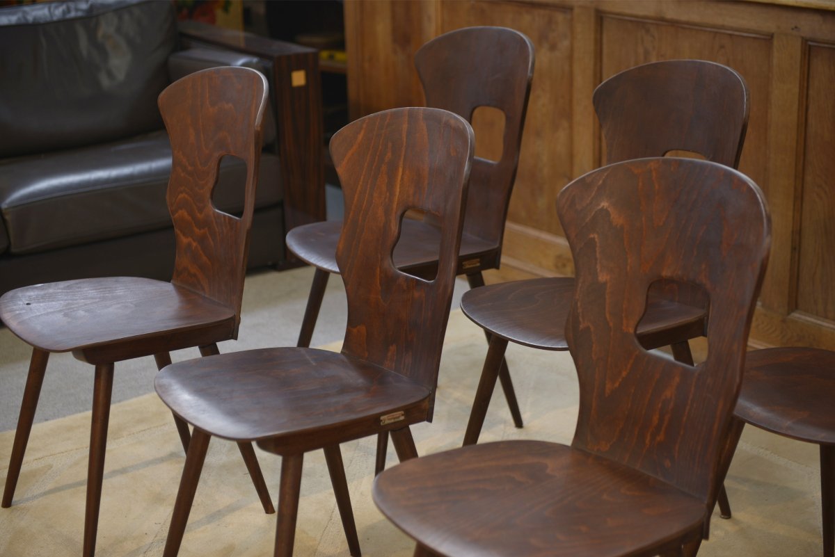 Ensemble de 8 chaises Baumann modèle “Gentiane” Henri Julien 1960's-photo-3