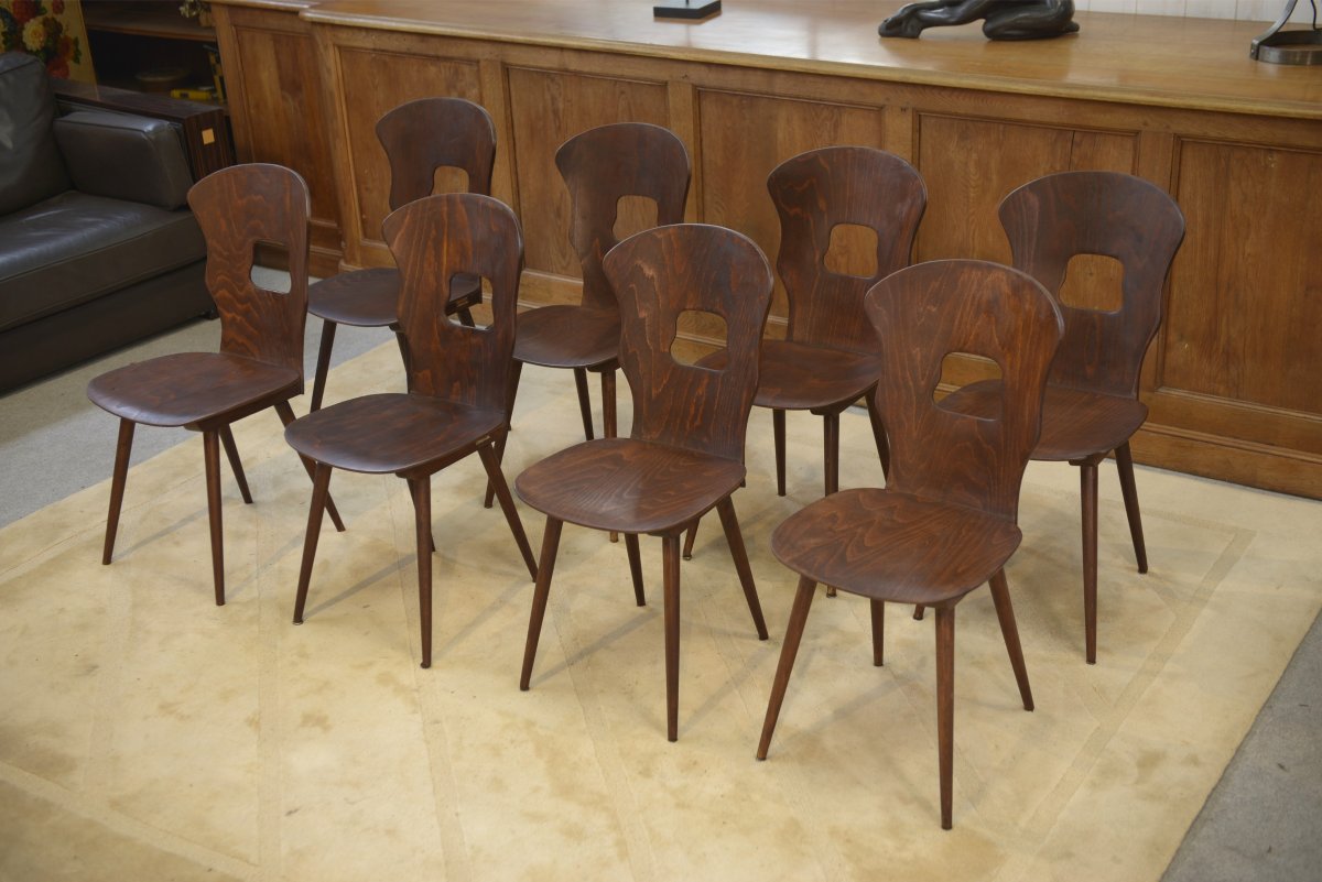 Ensemble de 8 chaises Baumann modèle “Gentiane” Henri Julien 1960's-photo-1