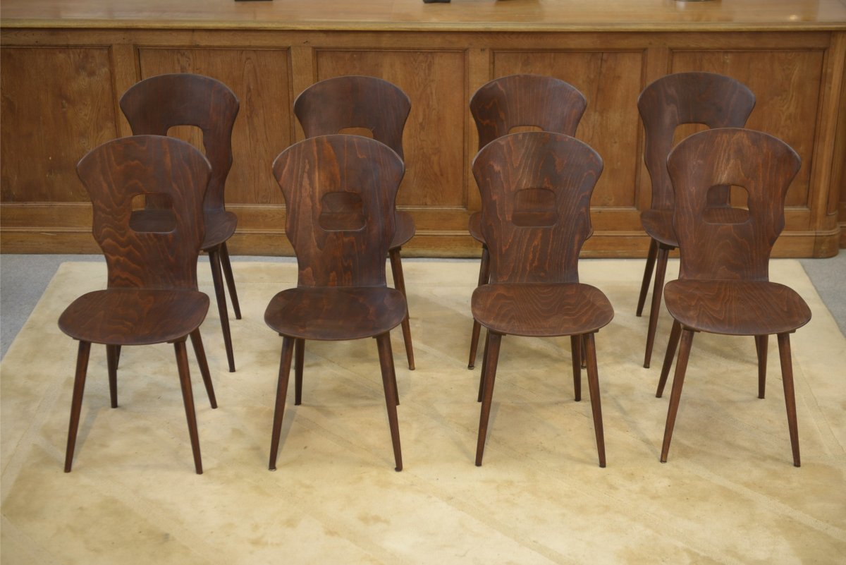 Ensemble de 8 chaises Baumann modèle “Gentiane” Henri Julien 1960's-photo-3