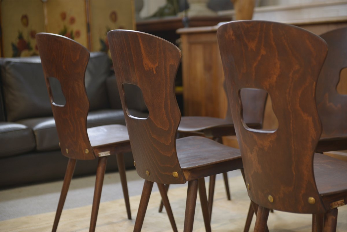 Ensemble de 8 chaises Baumann modèle “Gentiane” Henri Julien 1960's-photo-4